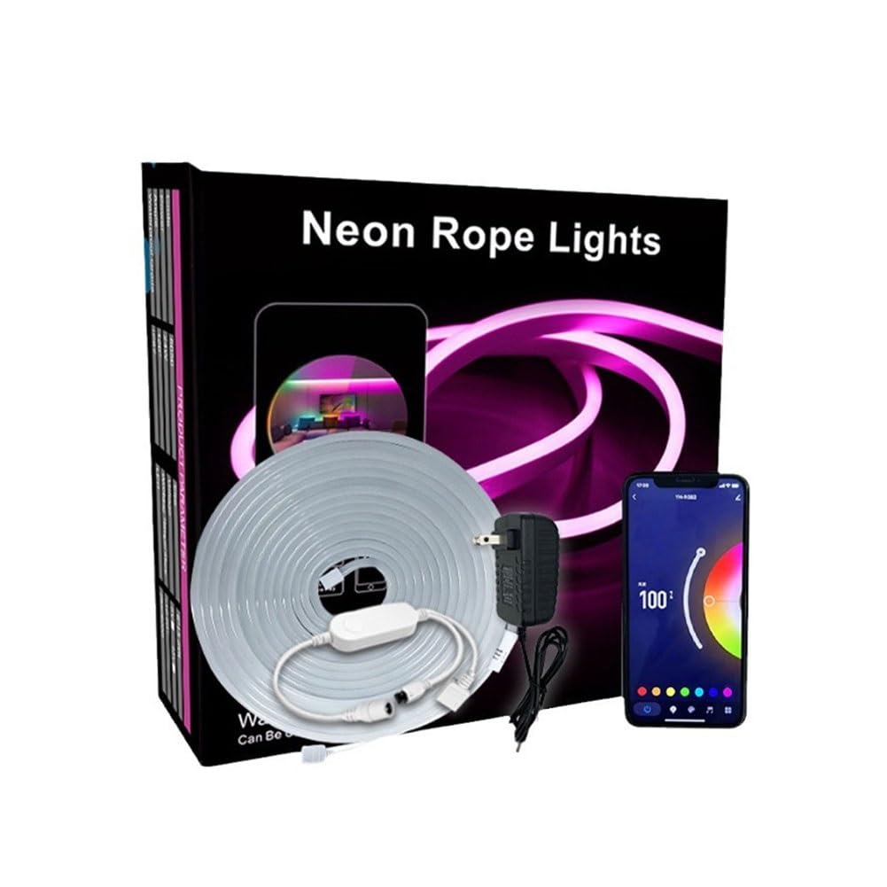 Tira neón LED 5m,cuerda luz LED silicona,control inteligente luces LED for juegos a través aplicaciones y controladores infrarrojos,se puede usar for tiras neón rgb impermeables al aire libre