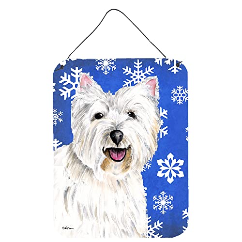 Caroline's Treasures SC9370DS1216 Westie Winter Snowflakes Holiday Wall or Door Hanging Prints Aluminum Metal Sign Kitchen Wall Bar Bathroom Plaque Home Decor Front Door Plaque, 12x16, Multicolor