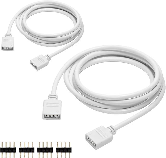 Aroidful 2Pcs 6.56ft/2M RGB 4Pin LED Strip Light Extension Cable Wire, 4 Pin LED Cable, RGB Extension LED 4 Pin for 5050 3528 2835 RGB LED Strip Light