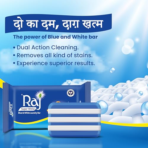 Image of Blue & White Laundry Soap Bar | Tough Stain Remover for Clothes | Dual-Action Detergent Bar | Fresh Fragrance | 3kg Pack (150g x 20 Bars)