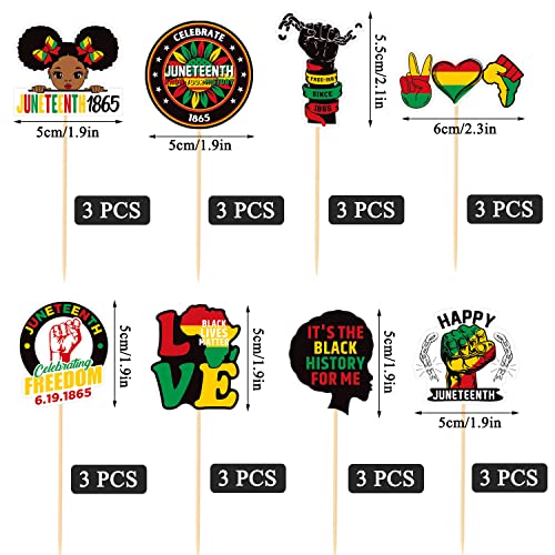 Cavla 24 Pieces Happy Juneteenth Cupcake Toppers Africa American 1865 Independence Day Juneteenth Cupcake Picks Black History Month Cupcake Decorations June 19Th Freedom Day Patriotic Party Supplies #TOP1