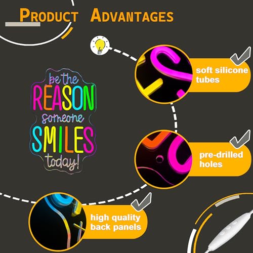 Image of Allball Be The Reason Someone Smiles Today Neon Sign, Motivational Neon Light USB Powered LED Dimmable Inspirational Sign, for Classroom Office Bedroom Living Room Wall Decor(15.7 * 9.8 In)