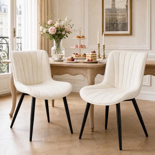 Hellove Lot de 2 Chaises de Salle à Manger Velours Beige, Chaise Scandinave Moderne sans Accoudoir avec Pieds en Métal Gris, Chaise de Cuisine Rembourrée...