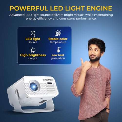 Image of Digitek DP 150 Smart Projector with Android 11, 4K Support, 2.4G /5G Wi-Fi, Bluetooth 5.0, 45W Speaker, 7000K Brightness, 8GB Storage, Portable Home Theater Projector