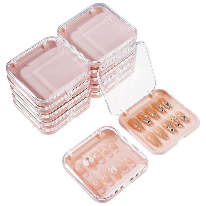 PUSHPA BAA Nail Storage Box Nails Display Storage Container Transparent Nail Packaging Boxes Organizer Case Press On Nail Packaging Box for Salon Home (SMALL) (10 PCS) (Pink)-image-8
