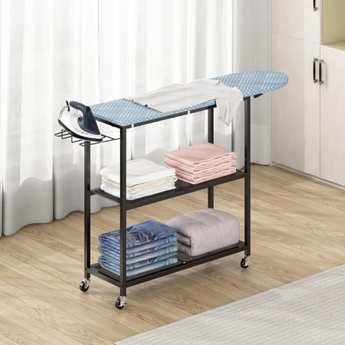 La Mejor Lista de Centros de planchado que Puedes Comprar On-line. 48 GILLAS - Tabla de planchar con cesta de almacenamiento de 2 niveles, tabla de planchar móvil, tamaño completo para reposar plancha y ropa, tablas de planchar de mesa, soporte de...