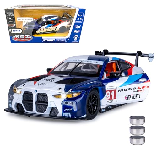 JAMARA 402625 BMW M4 GT3 Diecast 1:24 avec Piles Bouton – Jouet Miniature pour Enfants, idée Cadeau pour Enfants, Portes Ouverture/Fermeture Manuelle