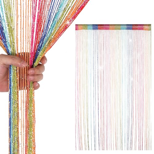 WedDecor Rideaux à cordons multicolores avec franges scintillantes, panneau moustiquaire, séparateur de pièce, rideau à franges pour portes, entrées, fenêtres,...