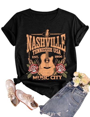 Zelroxa Womens Nashville Country Western Rodeo Vintage Rock Band Tee Country Music City T Shirt Short Sleeve Graphic Casual Summer Tops 2026 Trendy Outfits