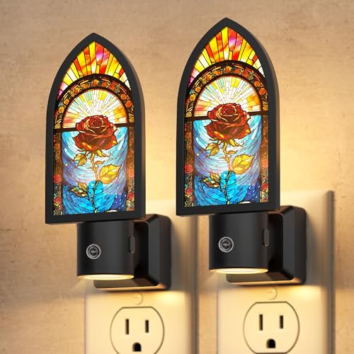 Image of Briignite Night Lights Plug into Wall, Gothic Night Light Vintage Style, Adjustbale Brightness, LED Warm White 3000K Nightlight with Auto On Off Light Sensor, Bathroom, Bedroom, Hallway, 2 Pack