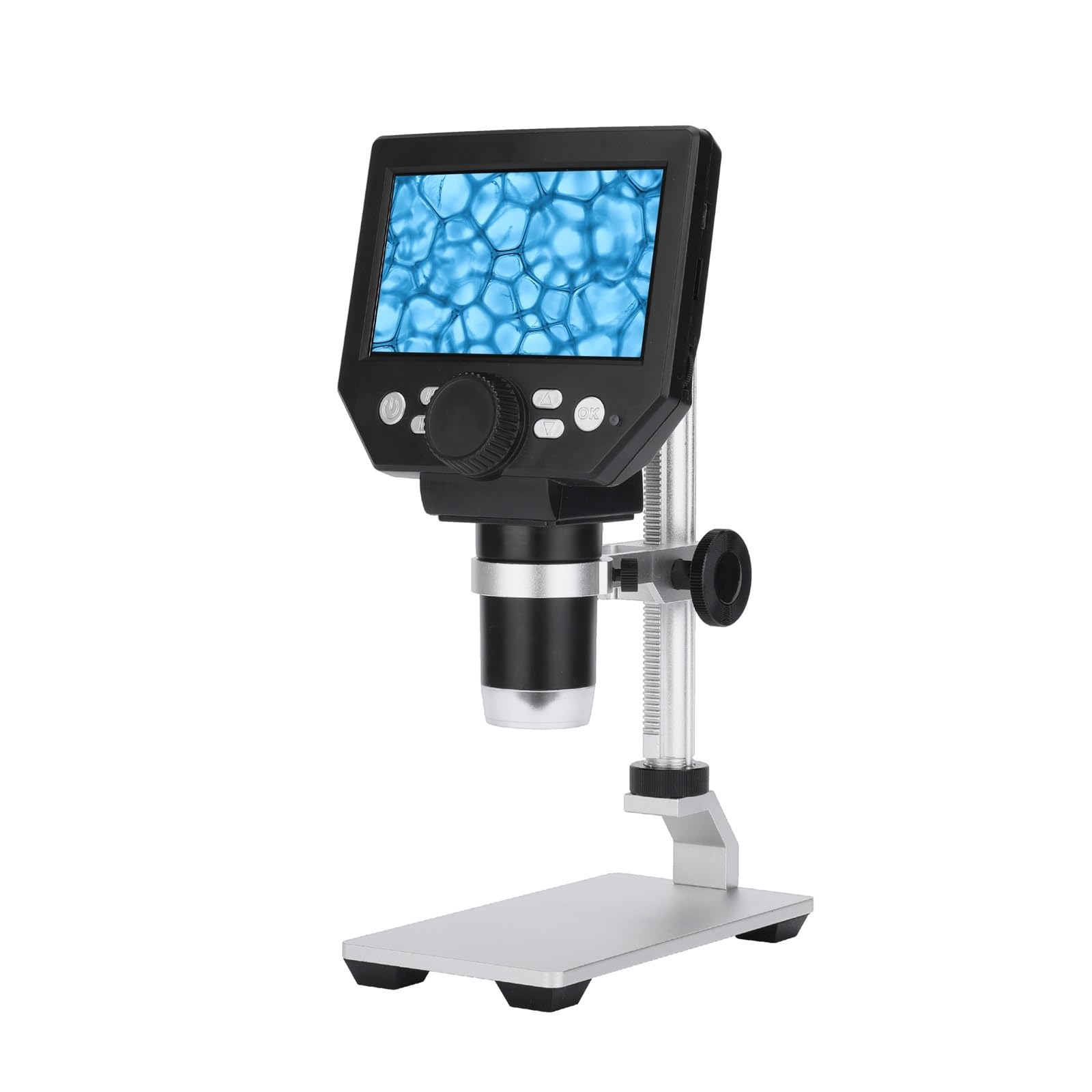 CVFRDD Digital Electron Microscope 4.3 Inch Lar Base LCD Display 10MP 1-1000X Continuous Amplification Magnifier(Metal stents)