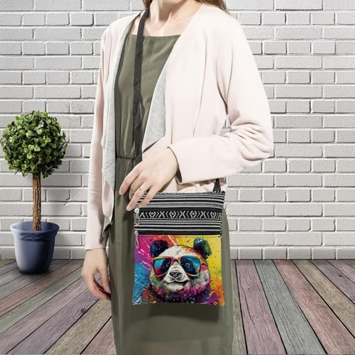Street Art Panda Messenger Bag Small Ethnic Pattern Printed Adjustable Strap Crossbody Zipper Bag Street Art Panda Phone Bag Wallet Cute Shoulder Handbag for Women Friends -33