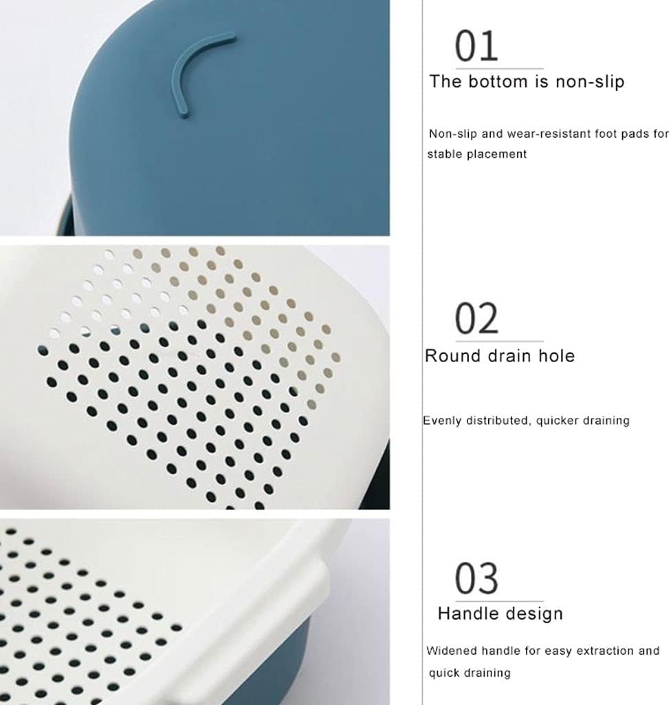 2-in-1 Strainer and Kitchen Colander Set Household Double-layer Drain Basket Water Filter Plastic Storage for Washing Fruits Veggie Beans(B)