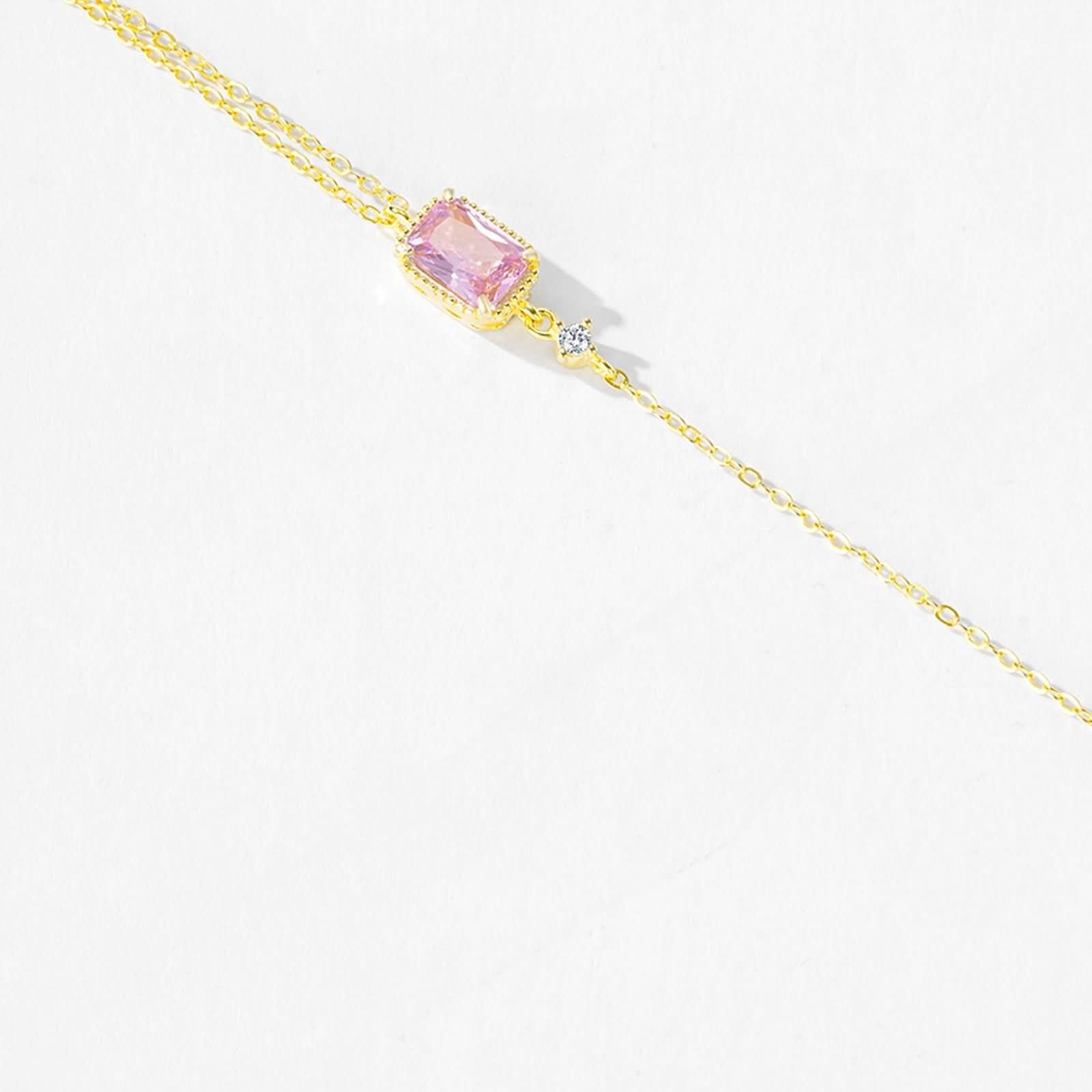 Pulseras Mujer de Oro 9 K / 14 K / 18 K, Rectángulo con Zafiro Rosa Creado de 0,5 ct y Moissanita, Cadena Extensible 16 CM + 5 CM, Pulseras para Mujer de Oro