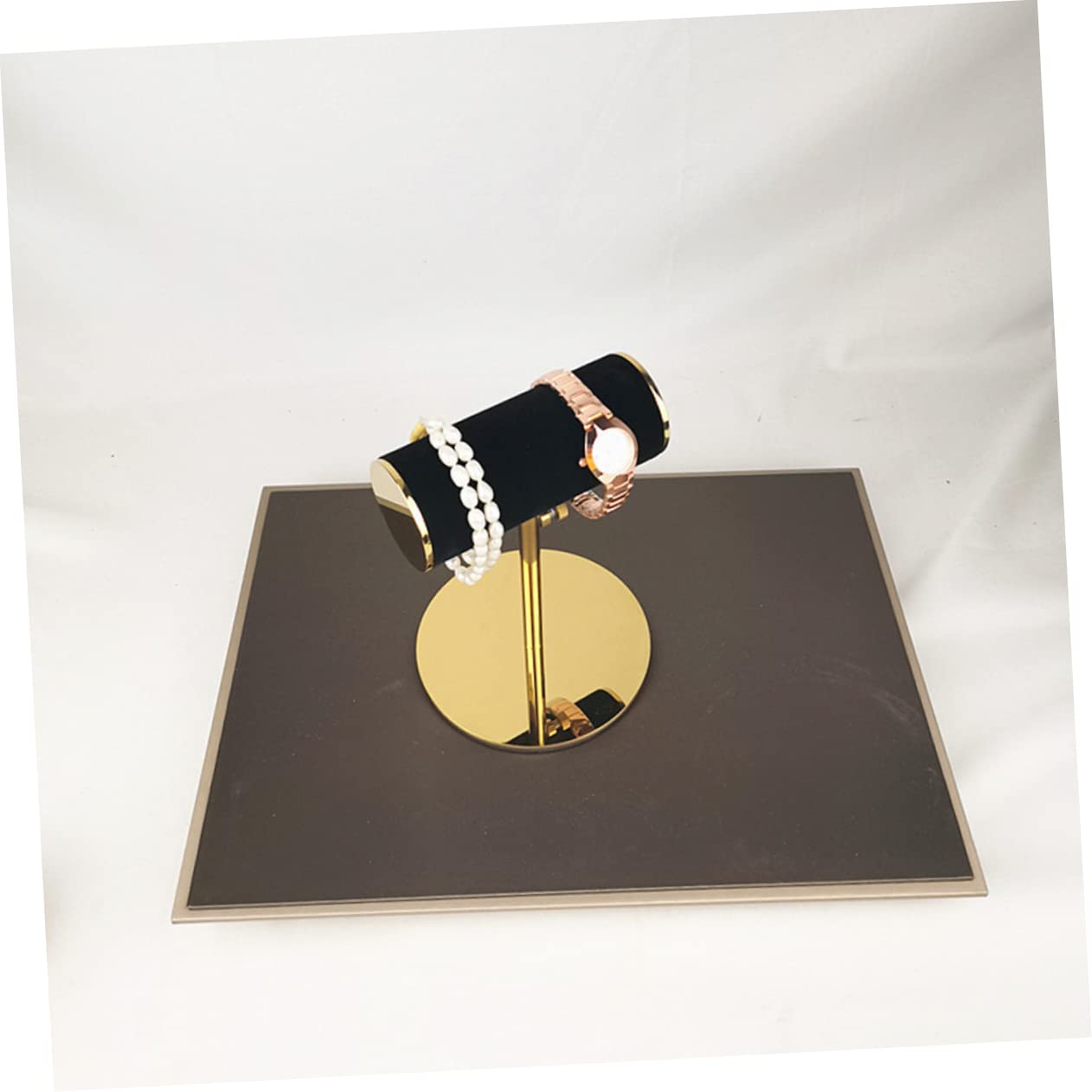 FRCOLOR Espositore per Orologio in Acciaio Inox e Flanella Nera, Supporto Elegante e Pratico per Vetrina e Tavolo da Toeletta
