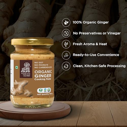 Image of Pure & Sure Organic Ginger Paste 150G | 100% Fresh Adrak Chutney | Naturally Processed & Thick | Homemade Taste & Quality for Cooking | No Additives & Chemical