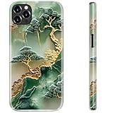 LUHOURI for iPhone 12 Case/iPhone 12 Pro Case,Wireless Charging Compatible,Dual-Layer - Soft Silicone + Hard Shell,Cute Wildflower Design,Protective Phone Cover for Women - Gold Inlaid Jade Carving