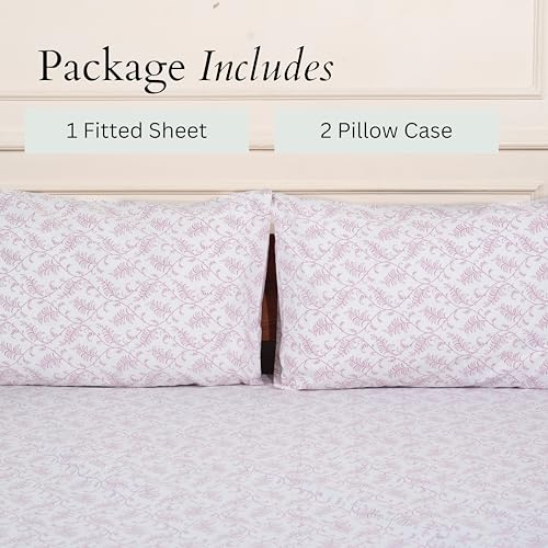 Image of Amazon Brand - Umi Cotton Elastic Fitted Bedsheet, King Size 78x72 Inches, Elastic Fit Bed Sheet, 10 Inch Deep Pocket, Soft Breathable Bedding, Durable Easy Care, with Pillow Cover-Rose Vines