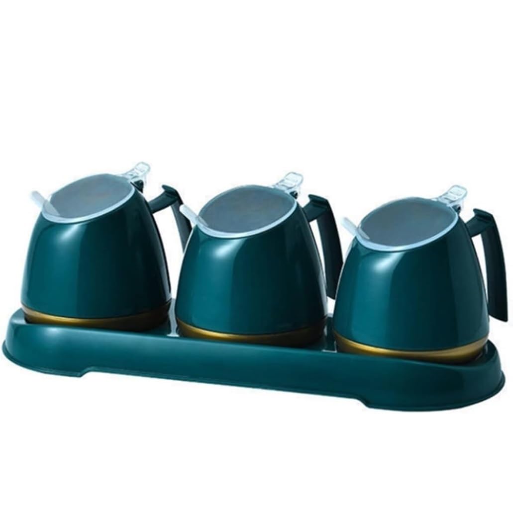 BCJMKDX Fermenter. Seasoning Jar Set Salt Sauce Cruet Condiment Dispenser Spice Rack Condiment Bottle Seasoning Canister Set(Blue,3Pieces)