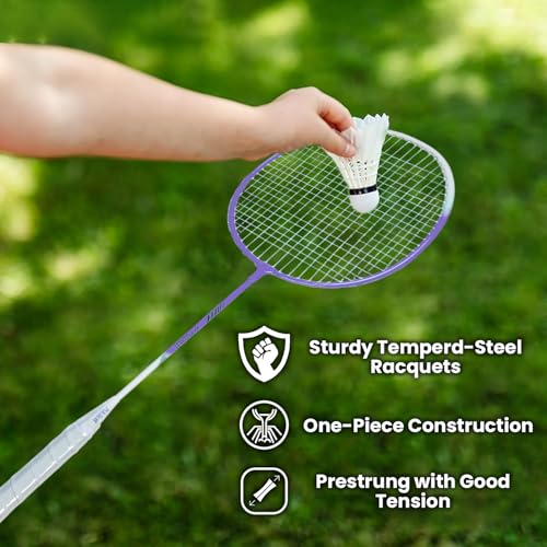Image of PulseITSmash Badminton Racket- for Men & Women. Lightweight Aluminum Frame with High Tension Strings. Indoor /Outdoor Badminton Racquet for Training, Power Play & Control. (Purple)