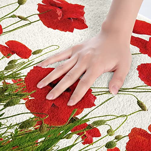 Feelyou Poppy Bathroom Rugs Bright Red Floral Bath Mats For Bathroom Non Slip Floor Mats Ultra Thick Soft Microfiber Door Mats For Kitchen Bedroom Decor Bathroom Accessories thumb #4