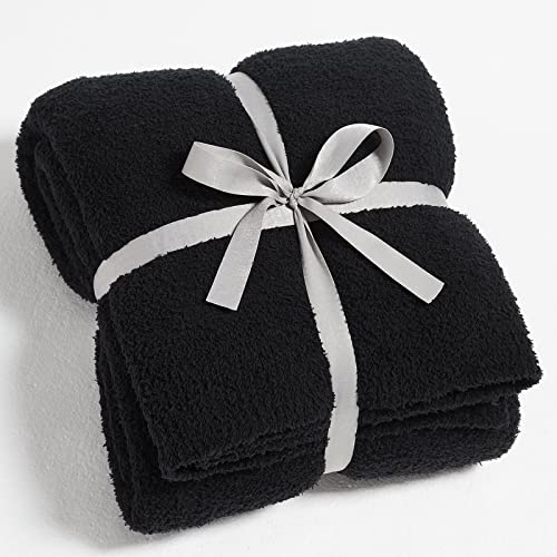 Image of CYMULA Super Soft Knit Throw Blanket Twin Size Black-Lightweight Plush Fuzzy Fluffy Warm Cozy Blankets and Throws for Sofa Bed All Season Use, 60x80 inches