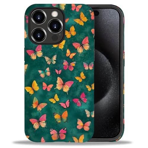 ZHEGAILIAN Case for iPhone 15 Pro Max,Dark Green Butterfly 2 in 1 Hard Shell + Silicone,Shockproof Bumper Drop Protective Compatible with iPhone 15 Pro Max