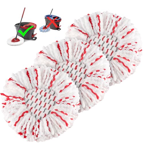 Image of 3 Pack Spin Mop Heads with Scrubbing Pad - 2026 Upgraded 2-in-1 Mop Head for EasyWring 1-Tank System. Built-in Scrub Pads for Stuck-on Grime, 40% More Cleaning Power Mop Refills.