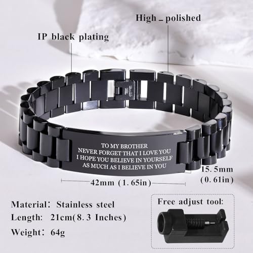 To My Brother Geschenkarmband, roestvrij staal, inspirerende boodschap, gegraveerde siliconen polsband armband voor mannen zwagers, afstuderen, Kerstmis, verjaardagscadeau van zus - Afbeelding 6