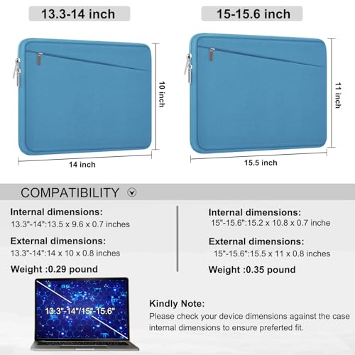 Image of 15.6 inch Laptop Sleeve, Slim Computer Carrying Bag Protective Cover Briefcase with Front Pocket, Durable Laptop Case for 15-16 Inch HP, Dell, Lenovo, Asus- Sky Blue