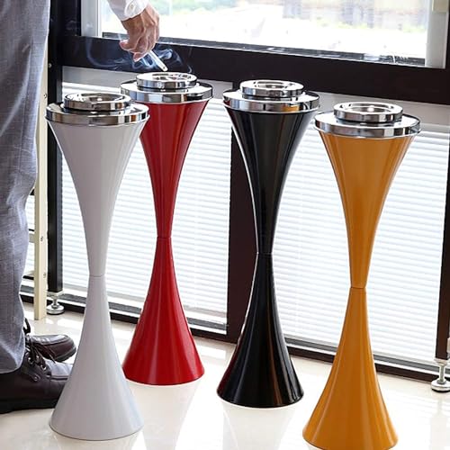 Utomhus golvstående askfat – män kreativa askfat, stående askfat utomhus med lock, kommersiella metallrökare cigarr, askfat för cigarettrumpbehållare (gul)