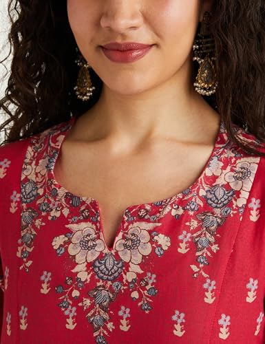 Image of BIBA Women Cotton Blend Kalidar Printed Suit Set