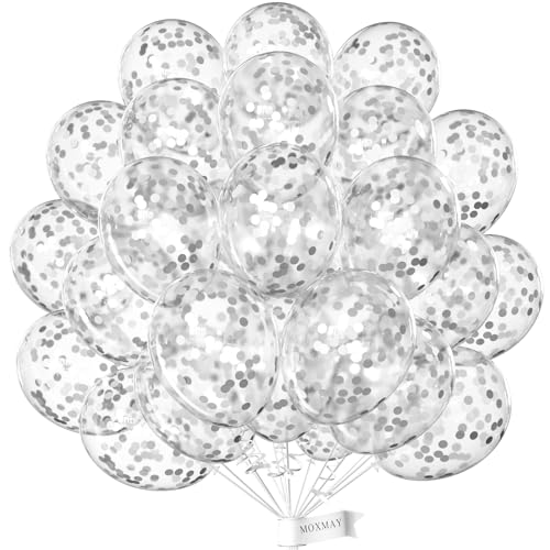 Image of Party Balloons 12inch 50 Pcs Latex Confetti Balloons Birthday Balloons Party Decoration Wedding Baby Shower Christmas Party-Confetti Silver