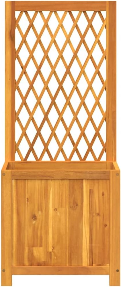 vidaXL Planter with Trellis - Outdoor Wooden Garden Flower Box 21.7"x11.6"x52" - Solid Acacia Wood - Patio Plant Support