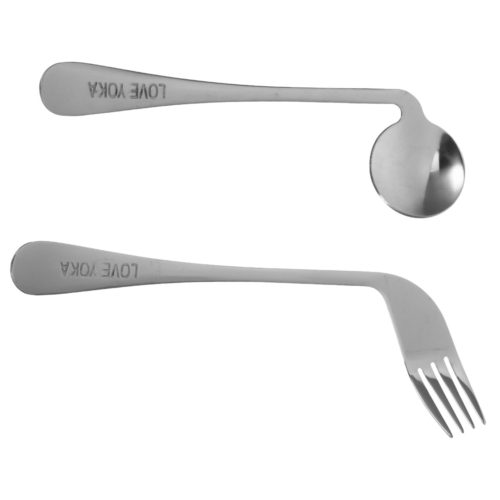 PLAFOPE Angled Assist Tableware 4pcs Set of Curved Spoons Forks Stainless Steel Utensils Lightweight Spoon Ergonomic Design for Seniors