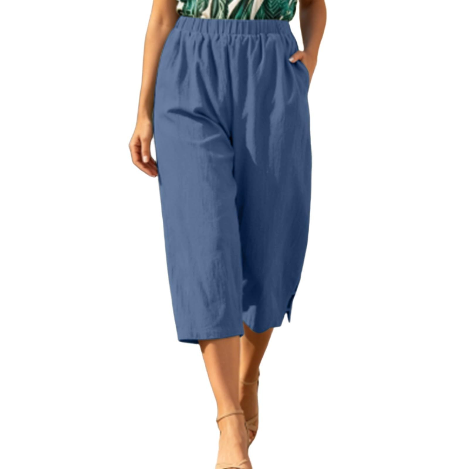 Pantalon capri d'été léger pour femme en coton lin 3/4 - 8
