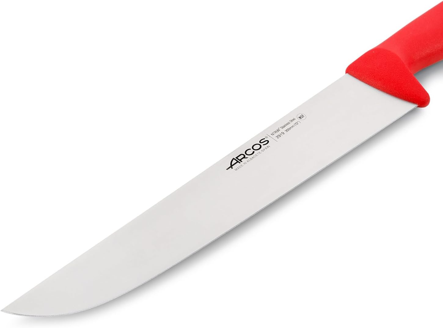 Arcos Range Butcher Knife 12 inch Nitrum Stainless Steel. Steak Knife. Polypropylene Red Handle. Color Identification System for Prolonged and Heavy Use. Series 2900. Color Red.