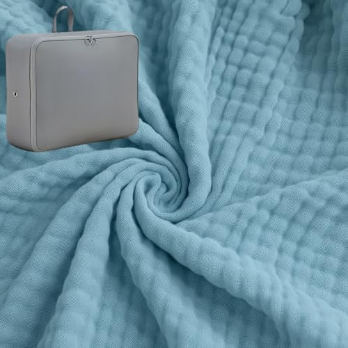 Couverture en mousseline de coton pour adultes, couvre-lit respirant pour dormir l'été (bleu, normal (130 x 150 cm)