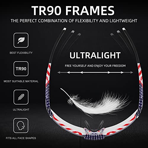 Omekol Photochromic Sunglasses For Men Sports Transition Safety Cycling Glasses Uv400 Mountain Bike Goggles Mtb Riding Bicycle Eyewear Women Baseball Running Fishing Golf - Usa Flag Frame #TOP2