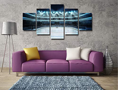 Ice Hockey Wall Art Modern Pictures For Home Artwork Painting Hockey Stadium Decor 5 Panel Canvas Prints Poster Boys Gifts House Decoration Framed Ready To Hang(60''Wx32''H) #TOP1