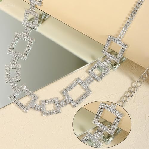 Rhinestone Dress Belt for Women,Sparkly Silver Crystal Chain Belt,Elegant Waist Accessory,Trendy Versatile Adjustable Belts for Dresses/Evening Gowns/Party & Summer Beach Outfits3