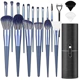 Makeup Brush Set, 17PCs Makeup Brushes with Foundation Eyebrow Blending Concealer Blush Eyeshadow Contour Lash Powder Brush, Make Up Brushes Kit with Organizer Travel Case (Medium, Blue) (Health and Beauty)