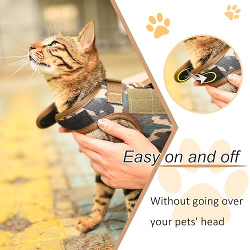 Image of Tactical Cat Harness and Leash for Walking Escape Proof Breathable Mesh Fabric, Green Jungle Camo, XX-Large, Adjustable Cat Walking Jackets, Padded Stylish Cat Vest