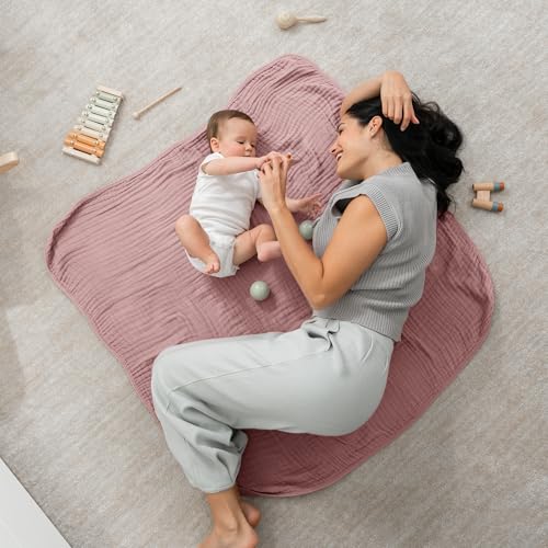 Image of Comfy Cubs Muslin Baby Blanket - Soft, Lightweight, 6-Layer Cotton Swaddle Blankets for Newborns, Infants & Toddlers - 40 inch x 40 inch Large, Breathable & Versatile for Sleeping & Tummy Time - Mauve