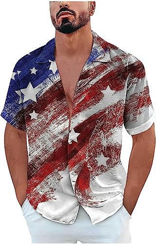 Mens American Flag Button Down Shirts Patriotic Hawaiian Summer Beach Aloha Bowling Shirt Xxxl #TOP5