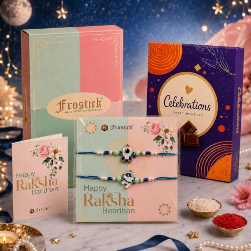 Image of Frostick Kid's Rakhi Gift Set - 2 Astronaut Rakhis, 1 Celebrations Pack, Roli Chawal, Greeting Card | Perfect Raksha Bandhan Chocolate Combo for Brother