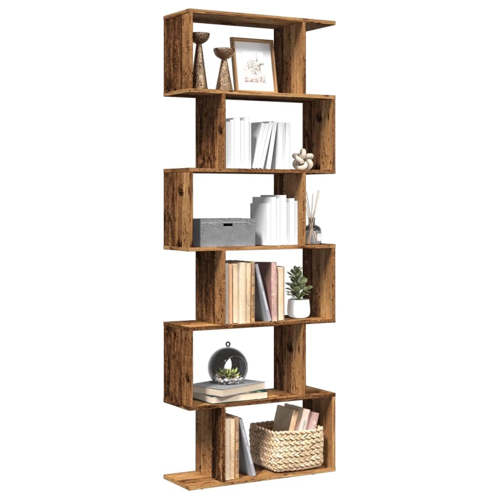 Raumteiler Bücherregal 6 Etagen Altholz-Optik 70x24x193 cm