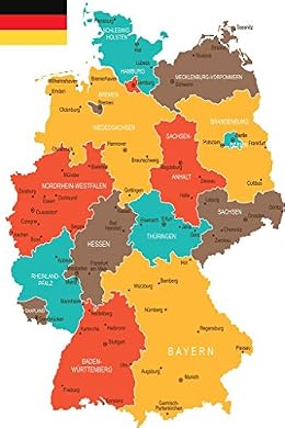 Map of Germany City Geographical Cities German Classroom Cool Wall Art Print Poster 24x36