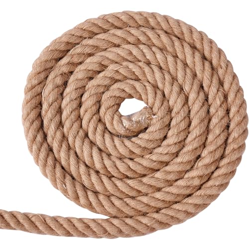 XINSHUNCAN Juteseil 28mm 5M,Natürliche Hanfseil 4-Stränge Dicke Jute Schnur Gedreht Tauwerk Tau Seil für Garten Handwerk DIY Dekoration Deko Seil Tauziehen Absperrseil Handlaufseil