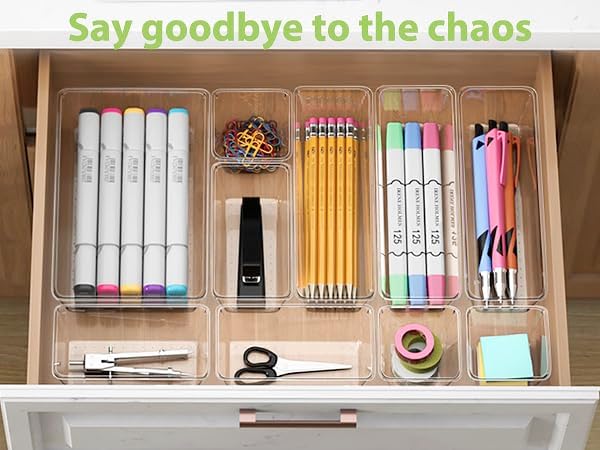 Miniatura 2 de Juego de organizador de cajones transparentes de 12 piezas, 3 tamaños, bandejas organizadoras de tocador de baño y contenedores de almacenamiento